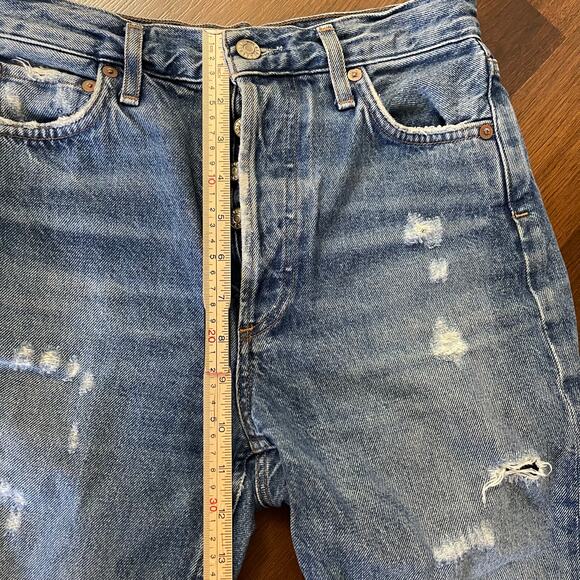AGOLDE Revolve High Rise Crop Straight Jeans Button Fly Distressed Casual Sz 24 - Picture 7 of 8